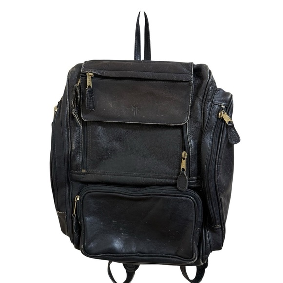 Frye Other - Frye black leather backpack commuter bag travel natural distressed biker school